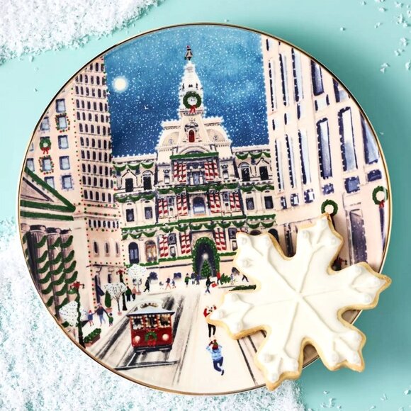 Anthropologie Holiday In The City Dessert Plate PHILLY 2025 Stoneware New - Picture 5 of 7